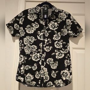 Denim & Flower Black & Grey Floral Shrt Sleeve Collared Button Up Men's Sz Small